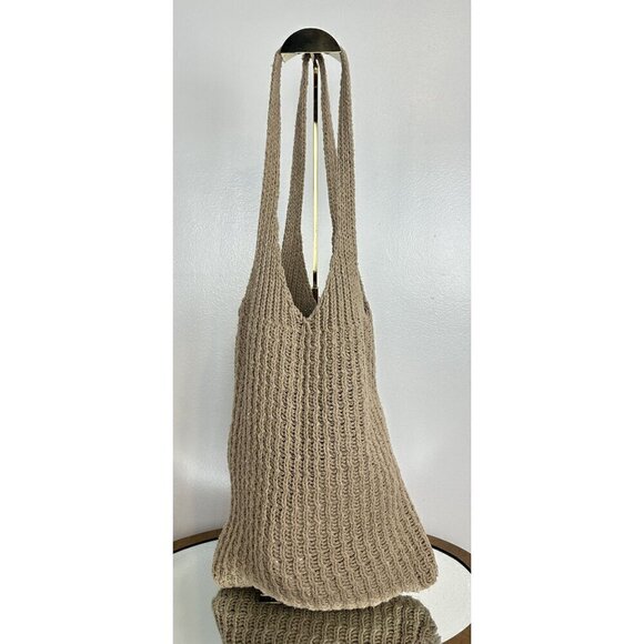 Hand Crocheted Shoulder Beach Bag in Khaki - Picture 4 of 6